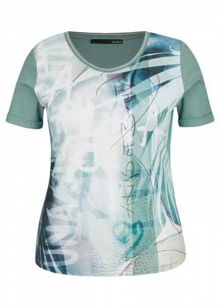 LeComte Shirt mit abstraktem Muster und Ziernaht in Eukalyptus