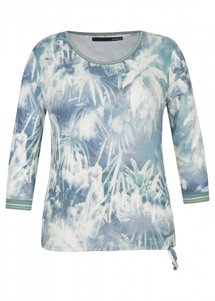 LeComte Shirt mit exotischem Allover-Muster und Rundhals in Eukalyptus